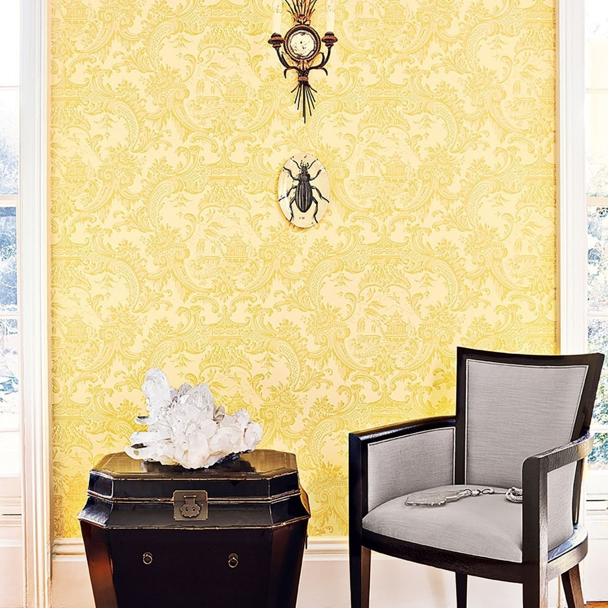 Cole & Son Chippendale China wallpaper in Ochre — room setting