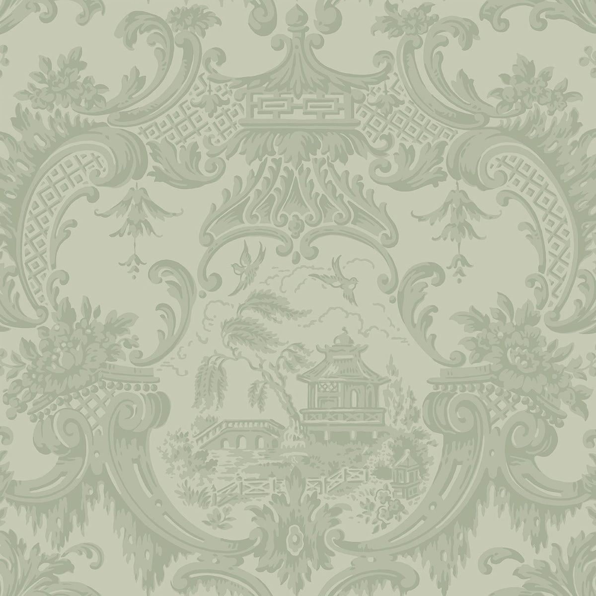 Cole & Son Chippendale China wallpaper in Soft Olive — pattern