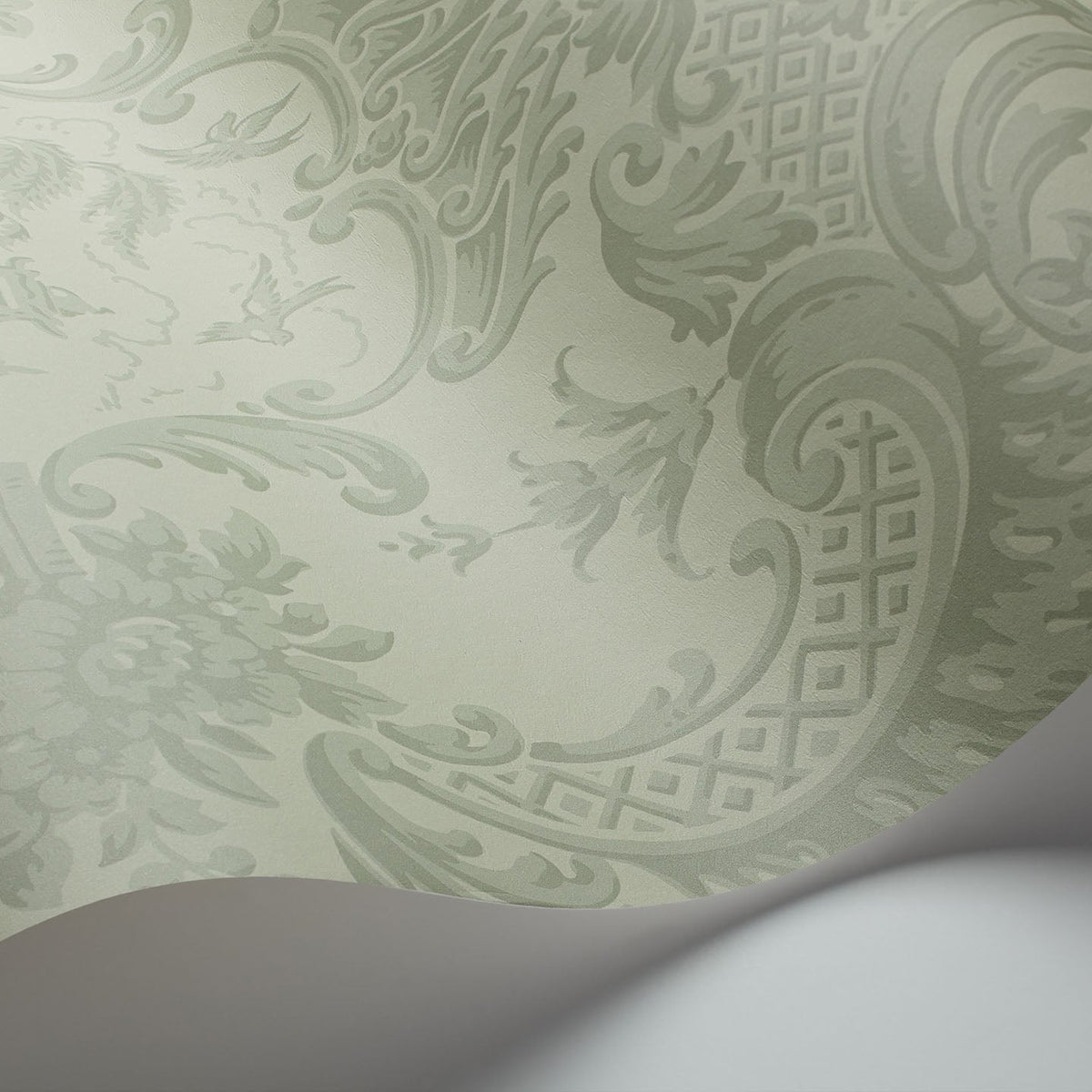 Cole & Son Chippendale China wallpaper in Soft Olive — detail