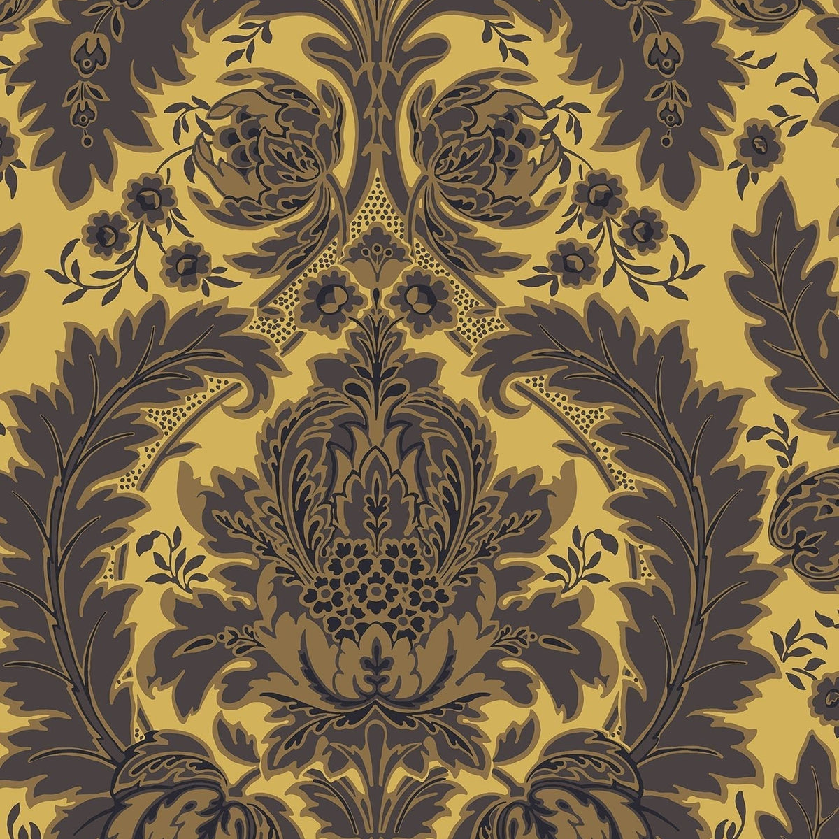 Cole & Son Coleridge wallpaper in Charcoal on Yellow — pattern