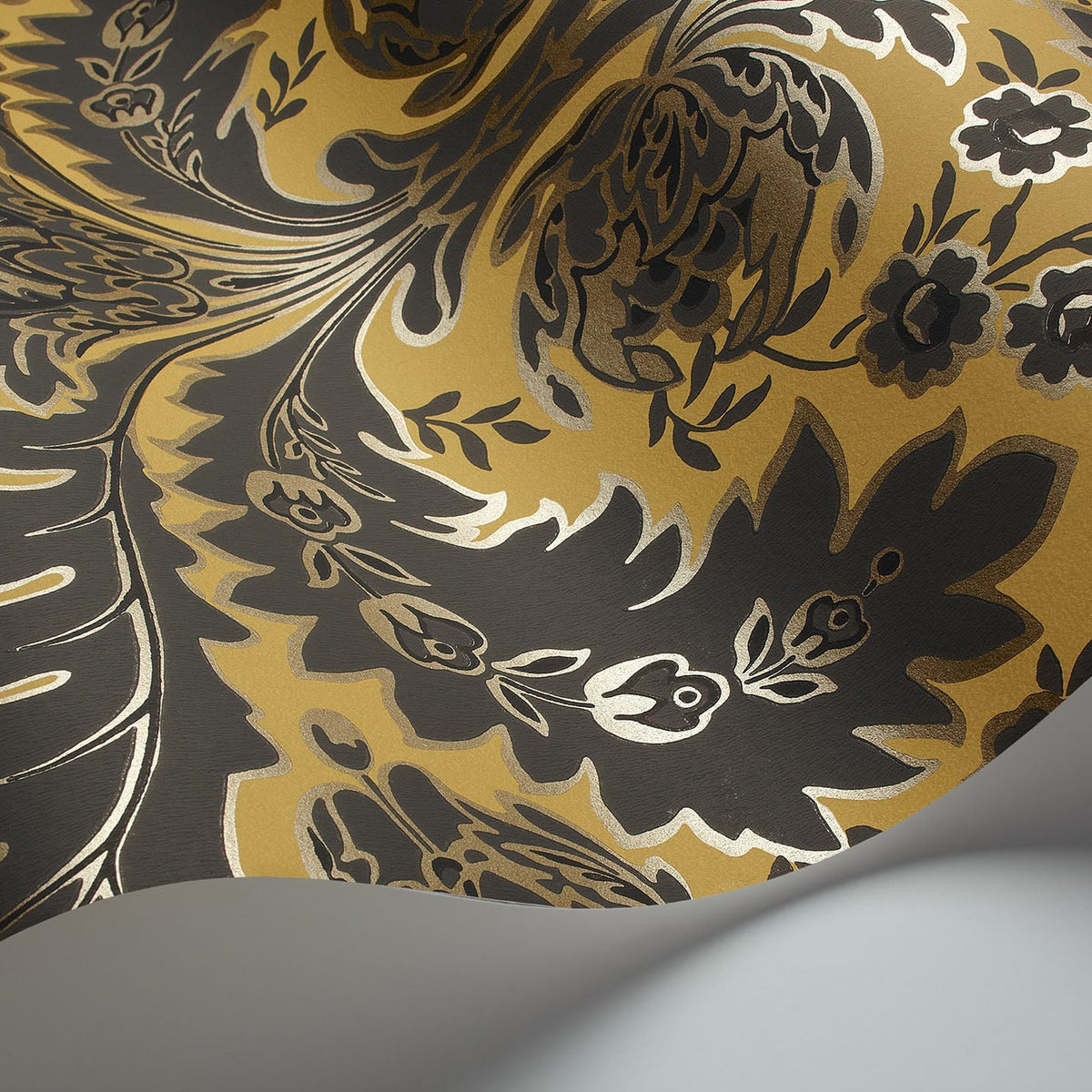 Cole & Son Coleridge wallpaper in Charcoal on Yellow — detail