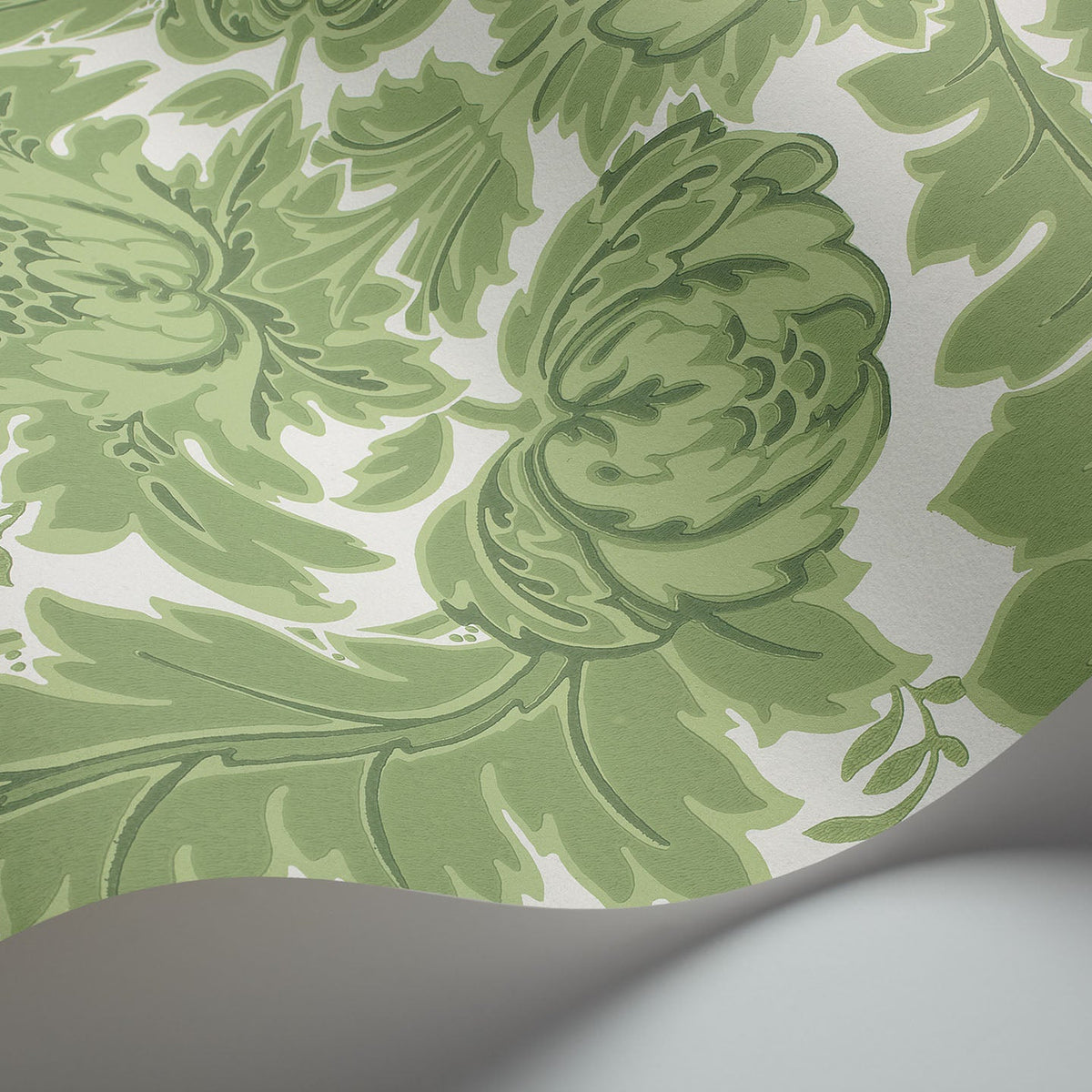 Cole & Son Coleridge wallpaper in Leaf Green on White — detail