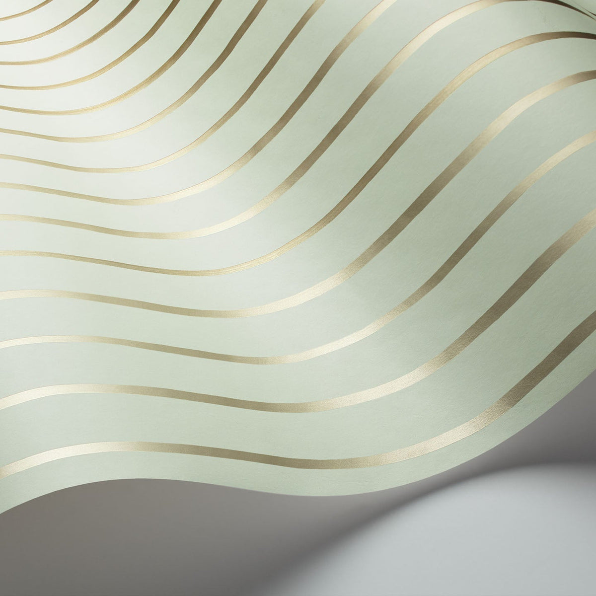 Cole & Son College Stripe wallpaper in Soft Olive & Metallic Gilver — detail