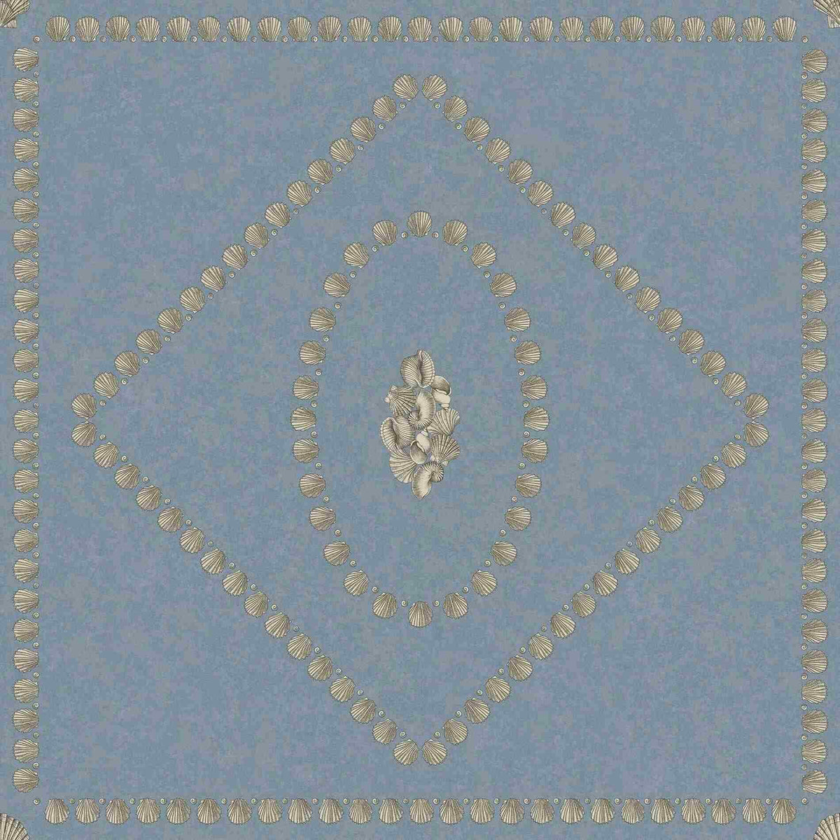 Cole & Son Conchiglie wallpaper in Gilver on Denim, 123/5022