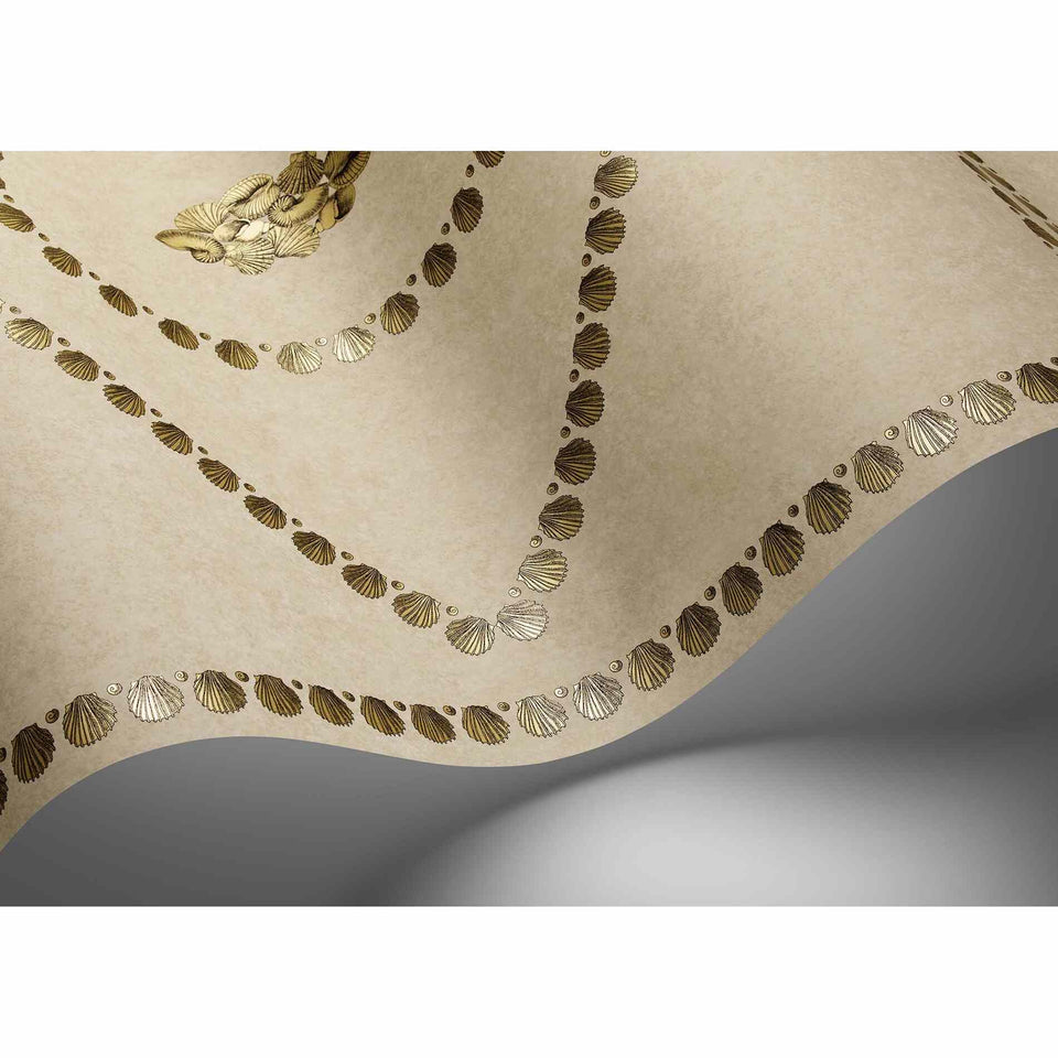 Detail of Cole & Son Conchiglie wallpaper in Gold on Stone