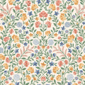 Cole & Son Court Embroidery wallpaper in Coral, Marigold, Hyacinth on Parchment — pattern