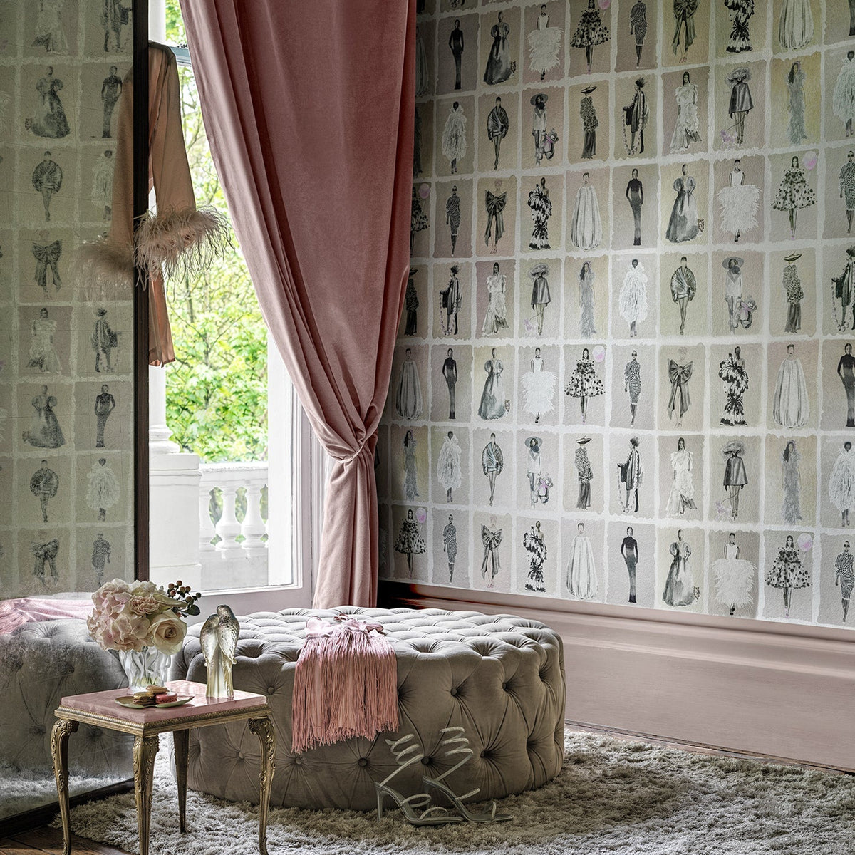 Cole & Son Couture Carousel wallpaper in Blush Pearl — room setting