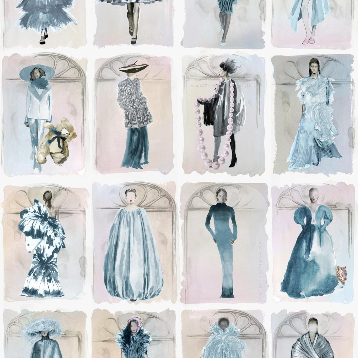 Cole & Son Couture Carousel with Windows wallpaper in China Blue Pearl — pattern