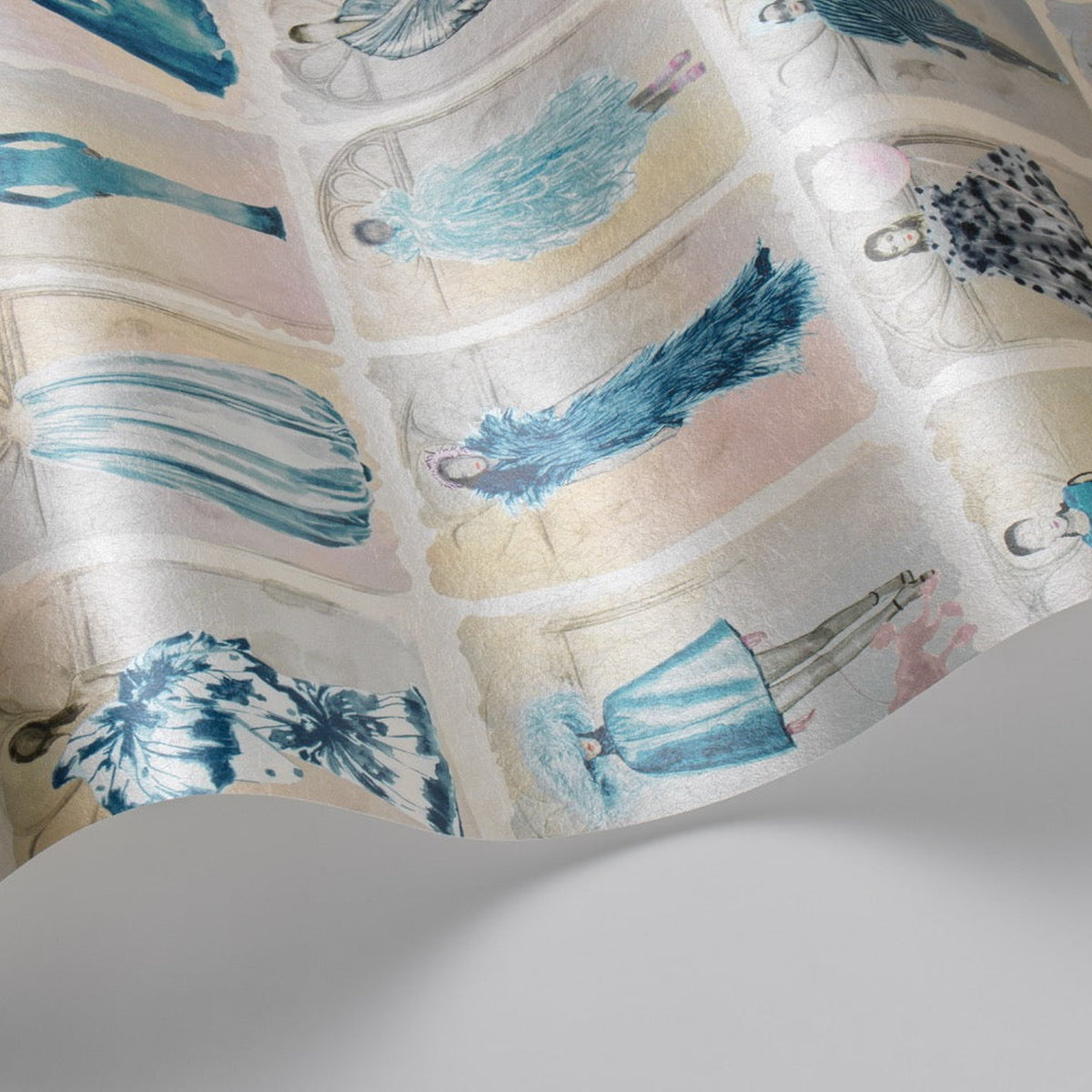 Cole & Son Couture Carousel with Windows wallpaper in China Blue Pearl — detail
