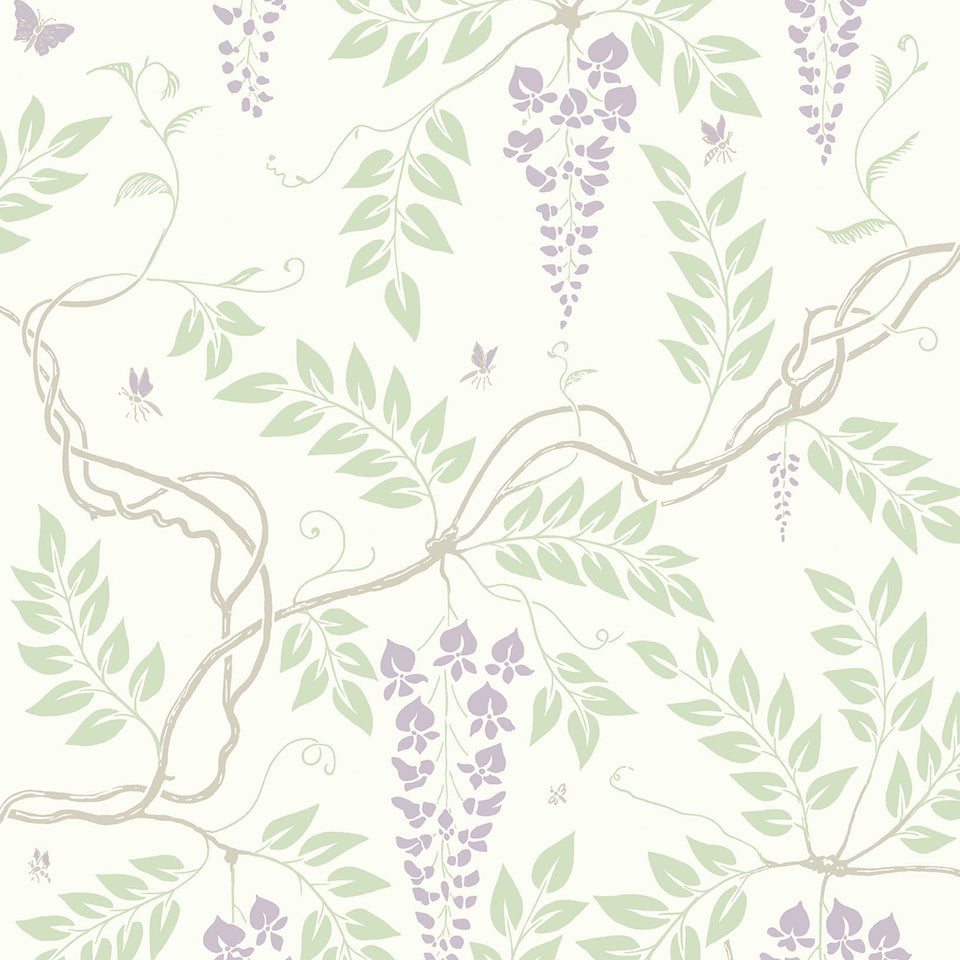Egerton wallpaper by Cole & Son, Purple & Olive Green on White