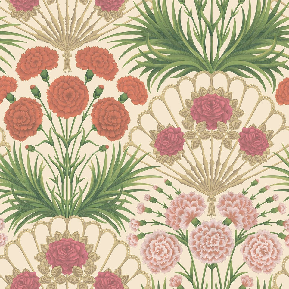 Flamenco Fan wallpaper by Cole & Son, Fuchsia, Rouge & Metallic Gold on Cream