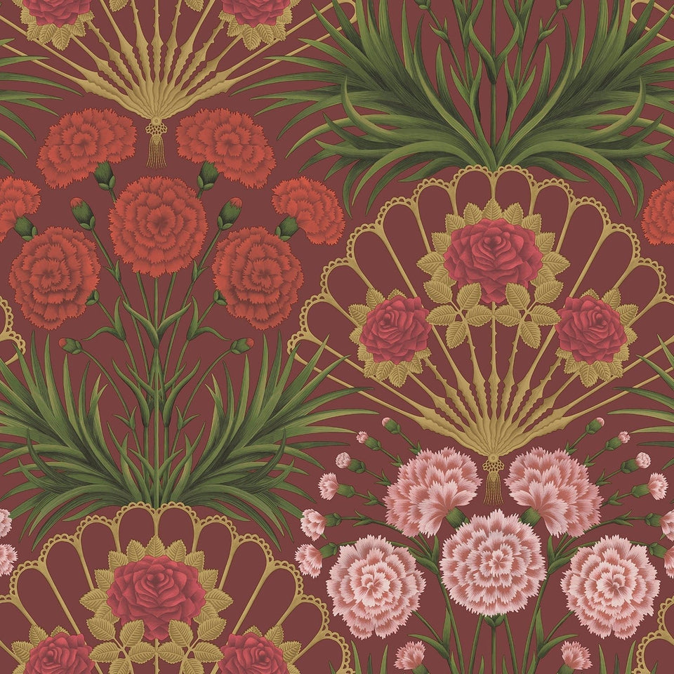 Flamenco Fan wallpaper by Cole & Son, Rose, Bright Rouge & Metallic Gold on Crimson