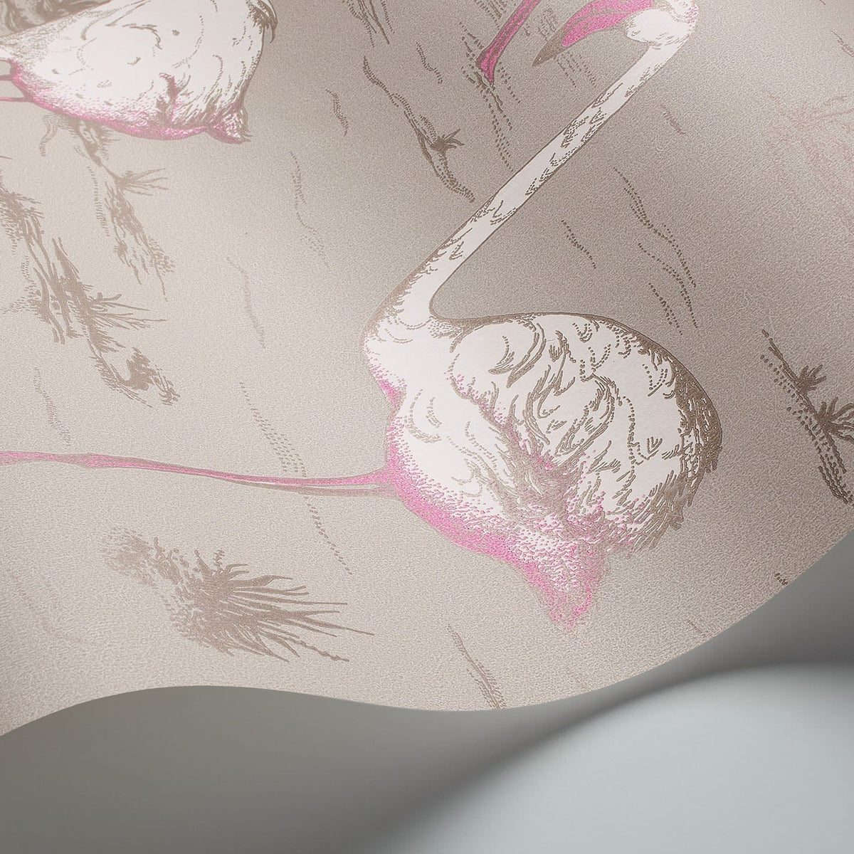 Flamingos wallpaper by Cole & Son — White & Fuchsia on Taupe