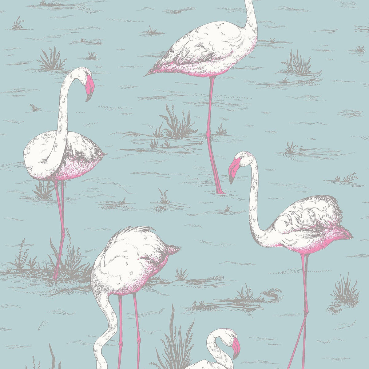 Flamingos wallpaper by Cole & Son — White & Fuchsia on Sea Foam