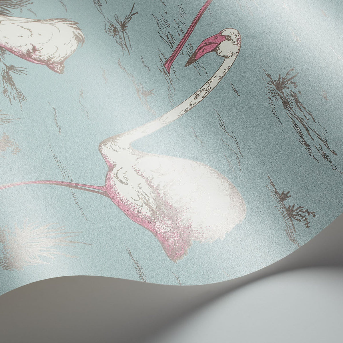 Flamingos wallpaper by Cole & Son — White & Fuchsia on Sea Foam