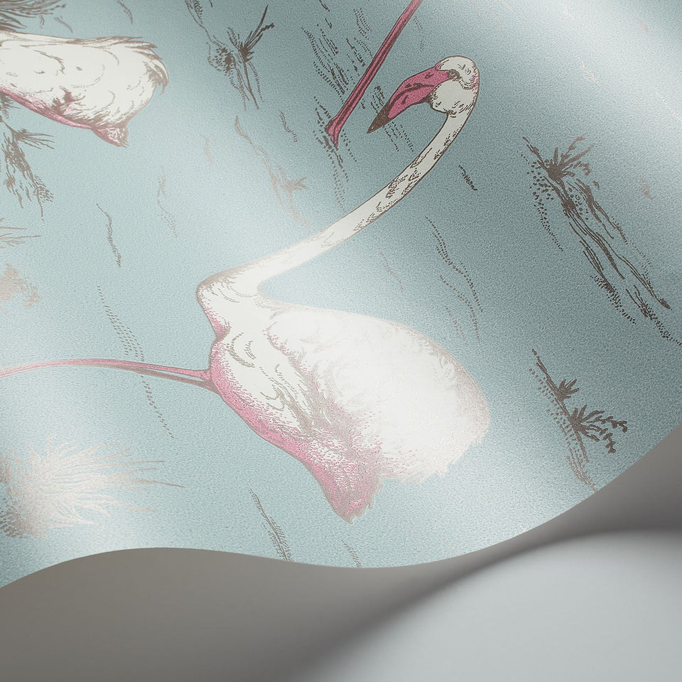 Flamingos wallpaper by Cole & Son — White & Fuchsia on Sea Foam