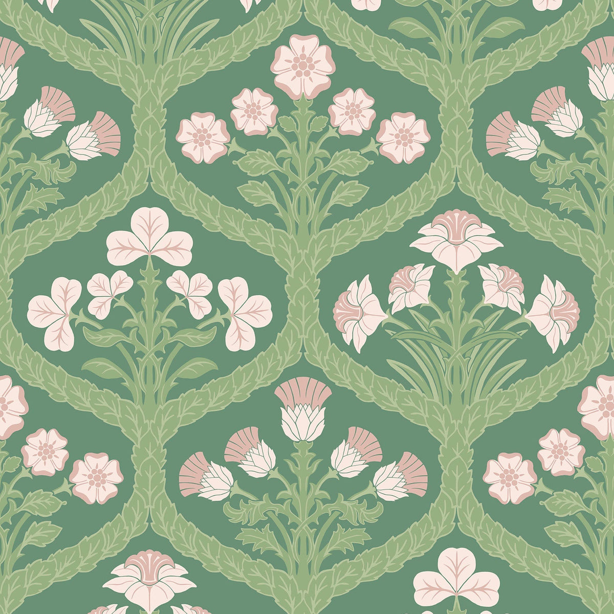 Floral Kingdom wallpaper by Cole & Son — Ballet Slipper & Leaf Green on Forest