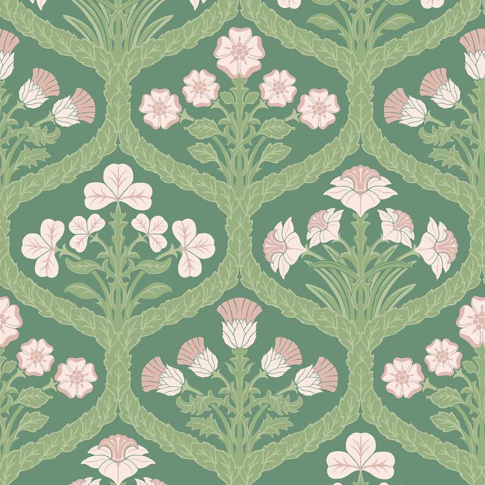 Floral Kingdom wallpaper by Cole & Son — Ballet Slipper & Leaf Green on Forest