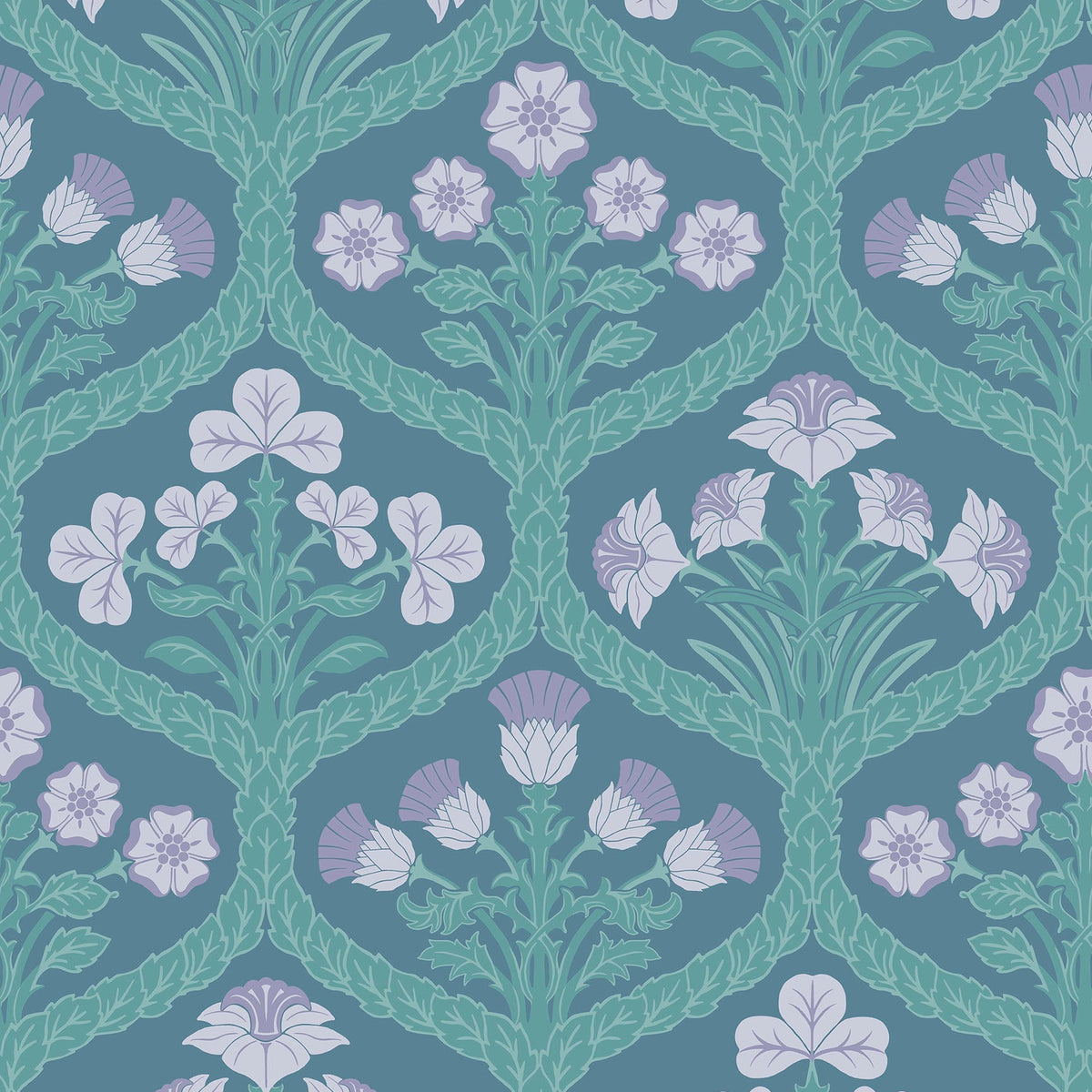 Floral Kingdom wallpaper by Cole & Son — Lilac & Teal on Denim