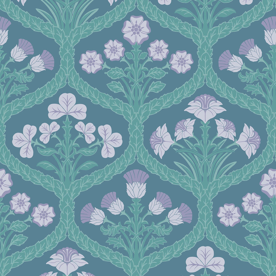 Floral Kingdom wallpaper by Cole & Son — Lilac & Teal on Denim