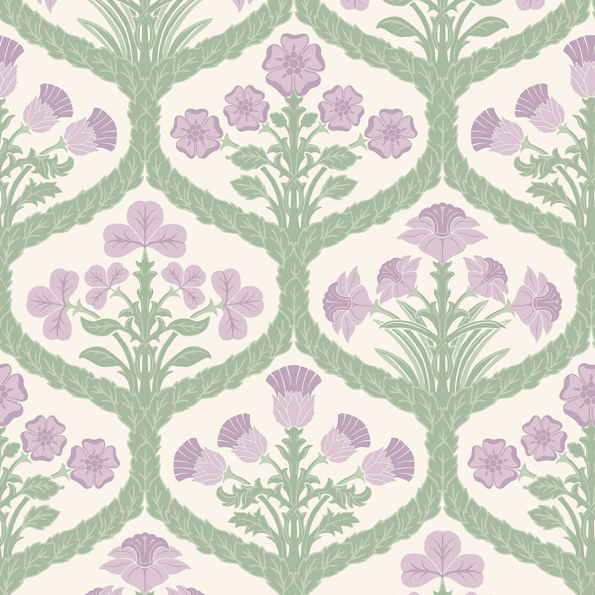 Floral Kingdom wallpaper by Cole & Son — Mulberry & Olive Green on Parchment