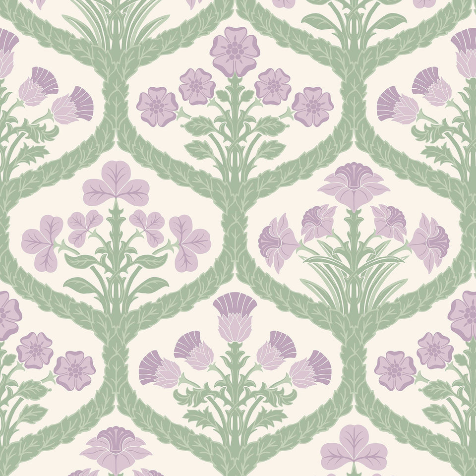 Floral Kingdom wallpaper by Cole & Son — Mulberry & Olive Green on Parchment