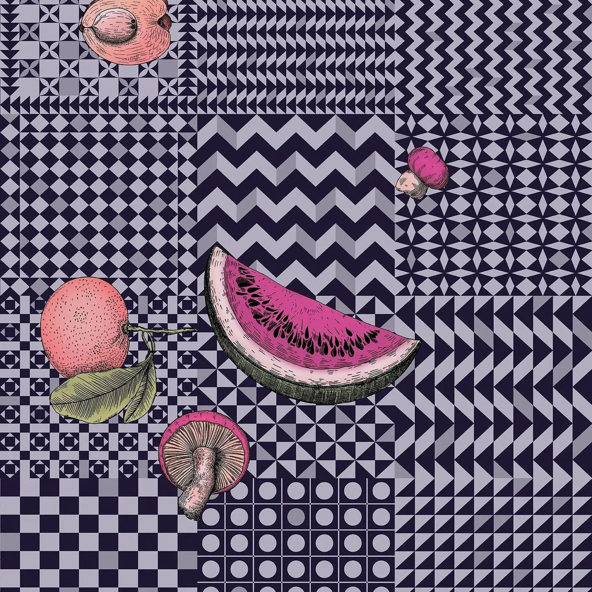 Frutta e Geometrico wallpaper by Cole & Son — Magenta & Ink