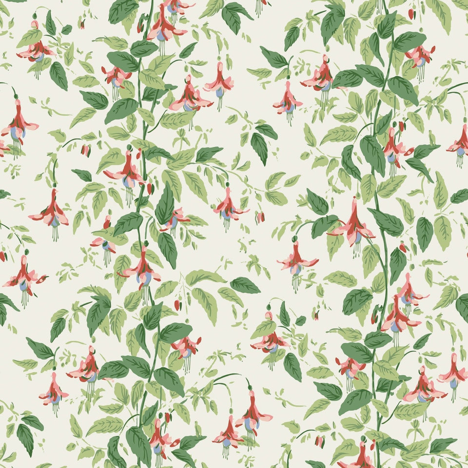 Cole & Son Fuchsia wallpaper in Rose Pink and Soft Green on Parchment