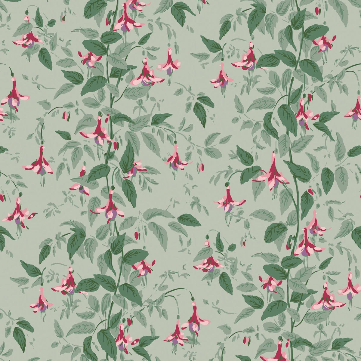 Cole & Son Fuchsia wallpaper in Dusty Rose and Pale Sage on Soft Laurel