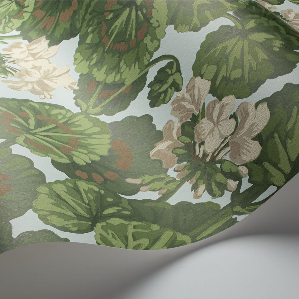 Cole & Son Geranium wallpaper in White & Sage on Seafoam