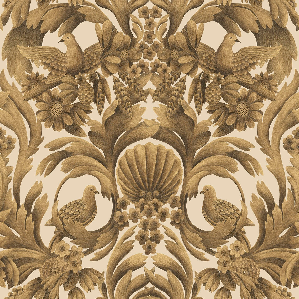Cole & Son Gibbons Carving wallpaper in Metallic Gold on Sand