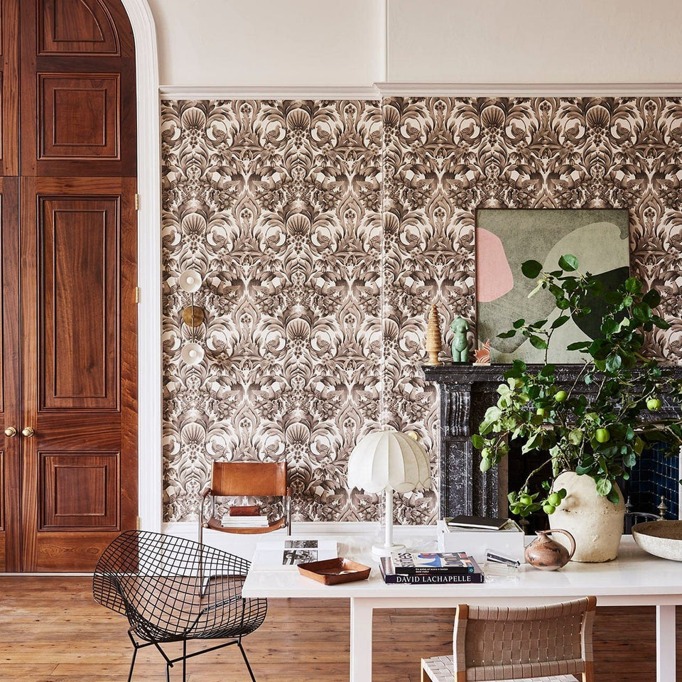 Cole & Son Gibbons Carving wallpaper in Soot on Stone