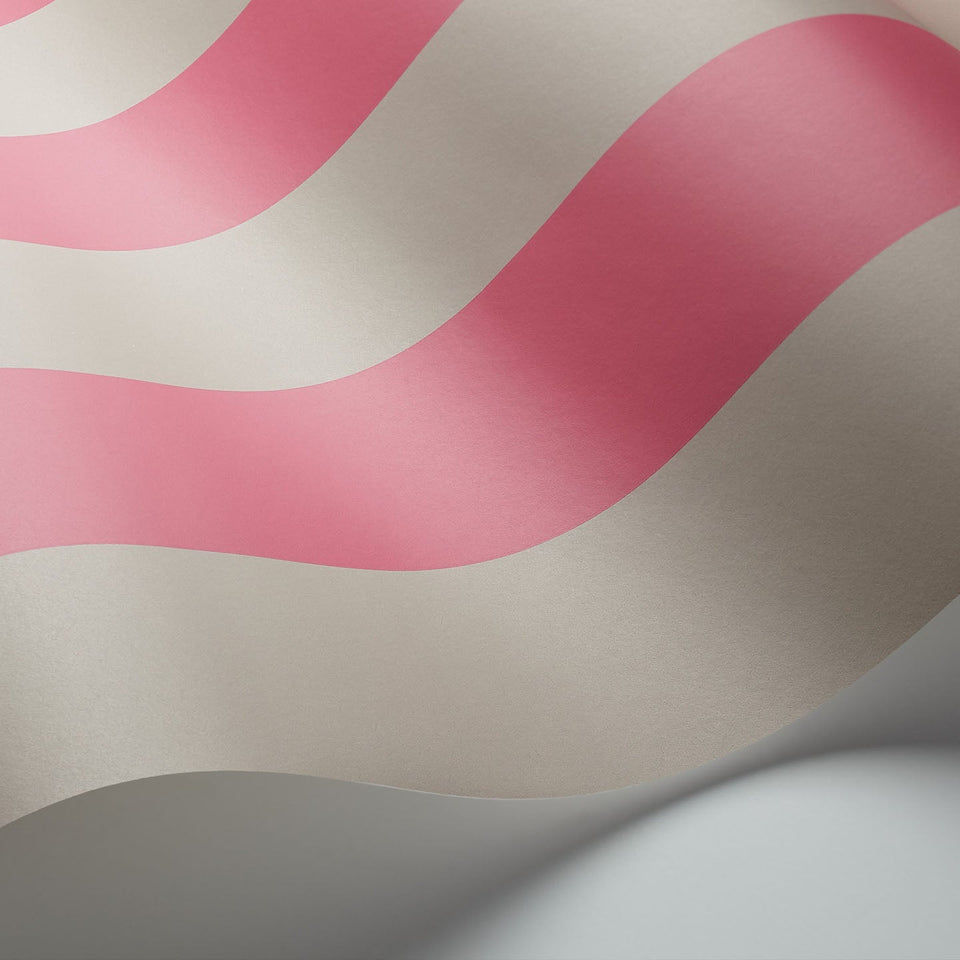Cole & Son Glastonbury Stripe wallpaper in Fuchsia & Linen