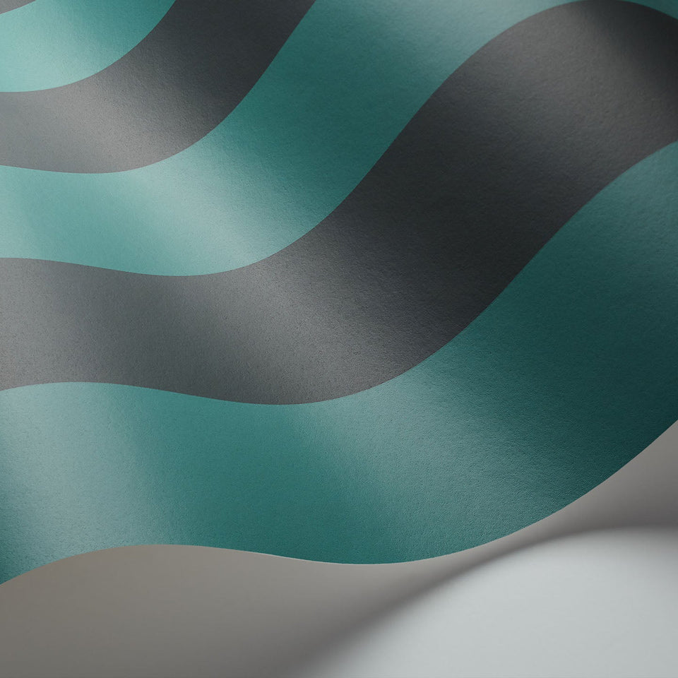 Cole & Son Glastonbury Stripe wallpaper in Teal & Charcoal