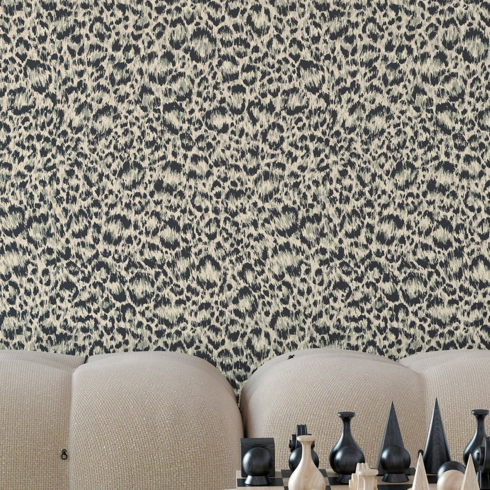 Cole & Son Hand-Painted Leopard wallpaper — Grey & Metallic Silver