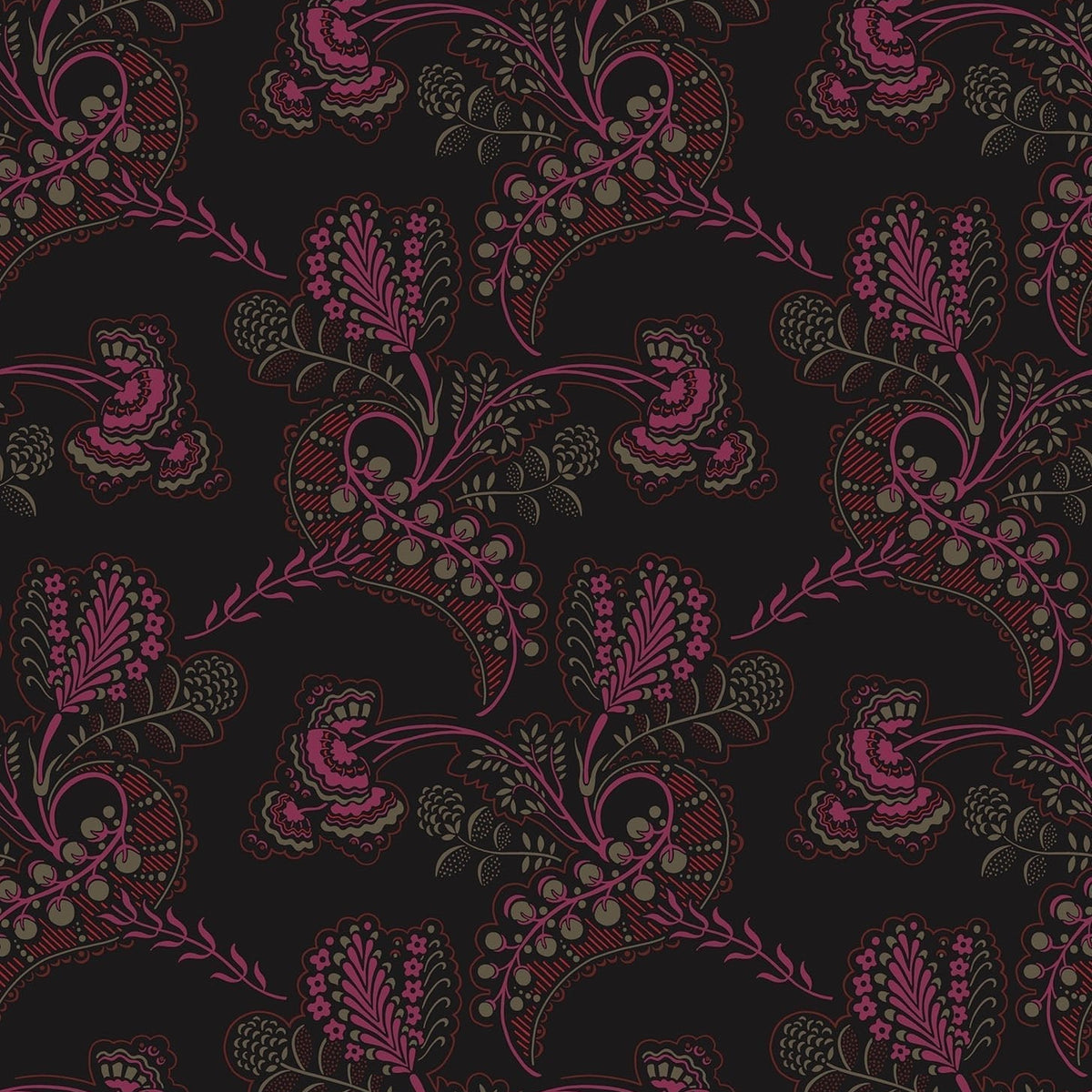 Cole & Son Hartford wallpaper — Magenta & Rouge on Charcoal