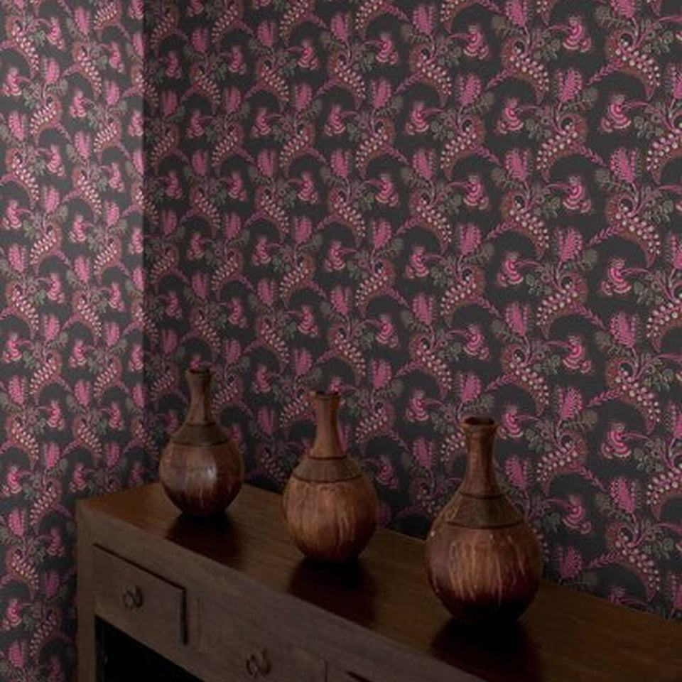 Cole & Son Hartford wallpaper — Magenta & Rouge on Charcoal