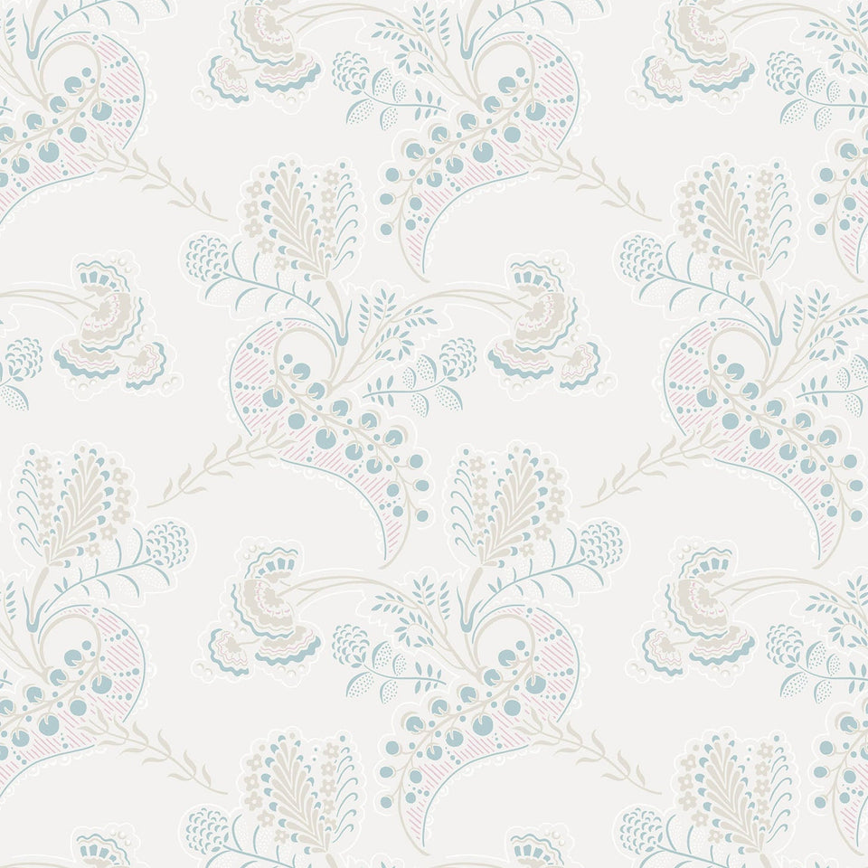 Cole & Son Hartford wallpaper — Print Room Blue & Blush on Parchment