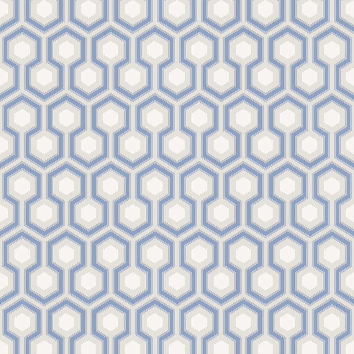 Cole & Son Hicks' Hexagon wallpaper — Hyacinth Blue & White on Cool Parchment