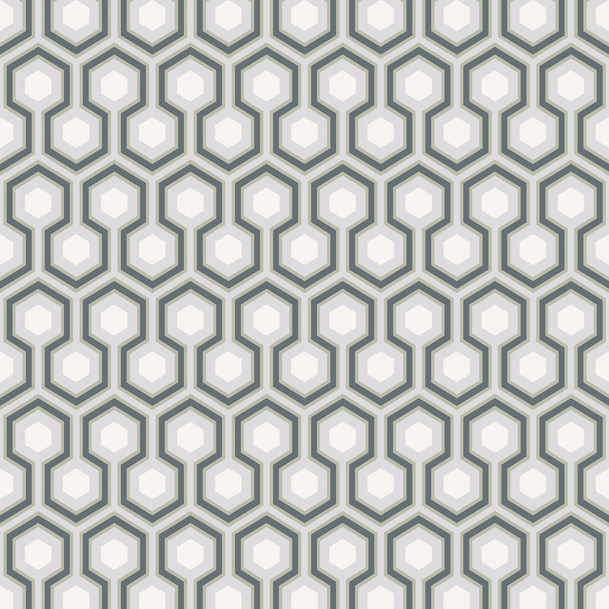 Cole & Son Hicks' Hexagon wallpaper — Ink & White on Heath Grey
