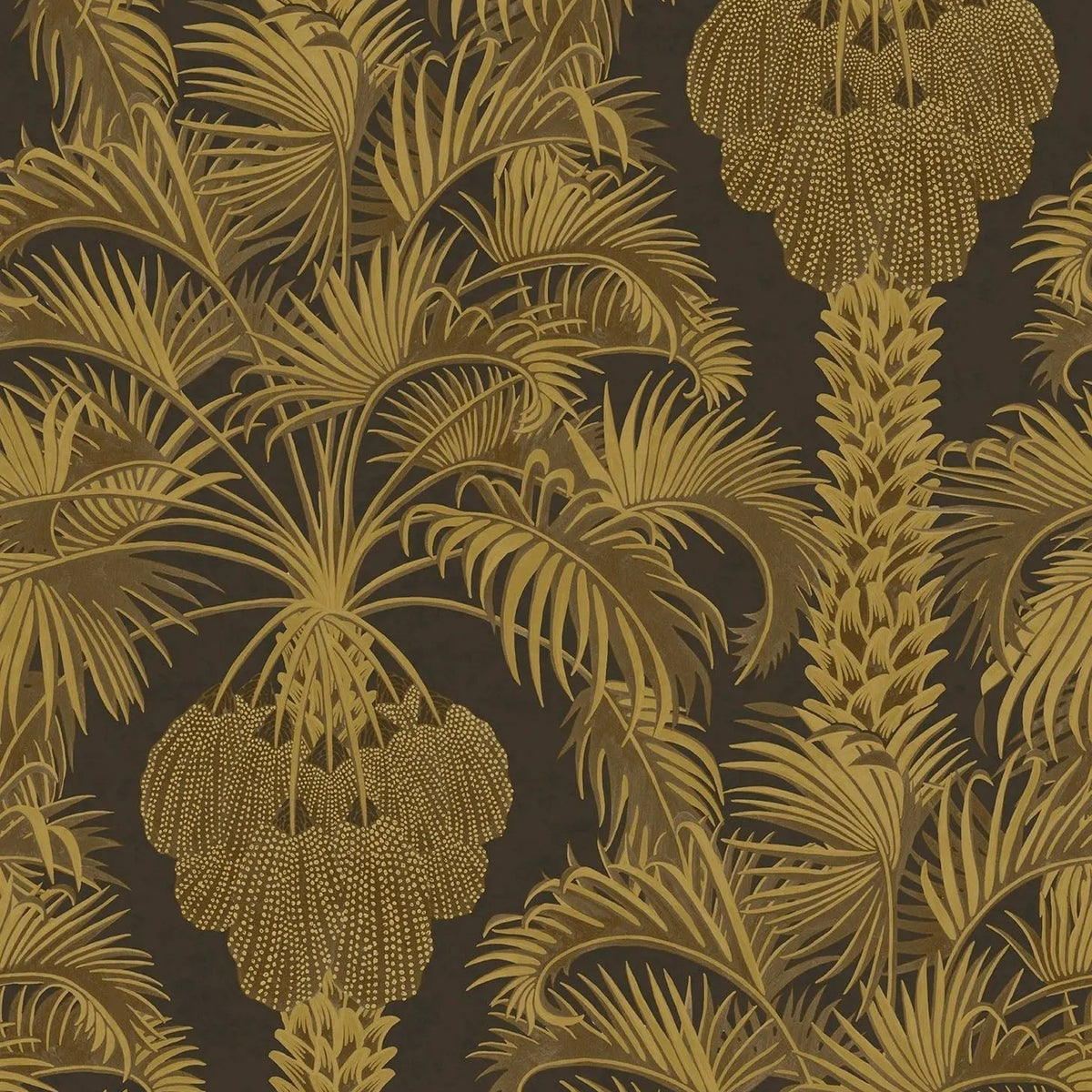Cole & Son Hollywood Palm wallpaper — Charcoal & Metallic Gold on Charcoal
