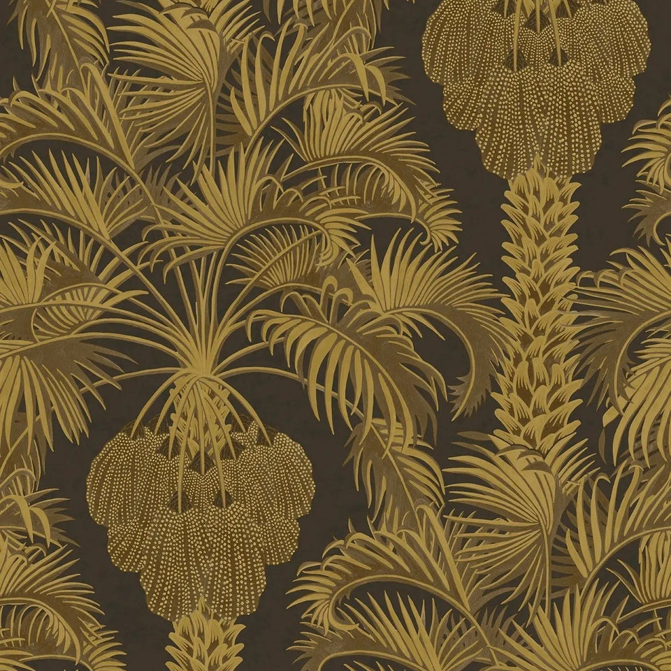 Cole & Son Hollywood Palm wallpaper — Charcoal & Metallic Gold on Charcoal