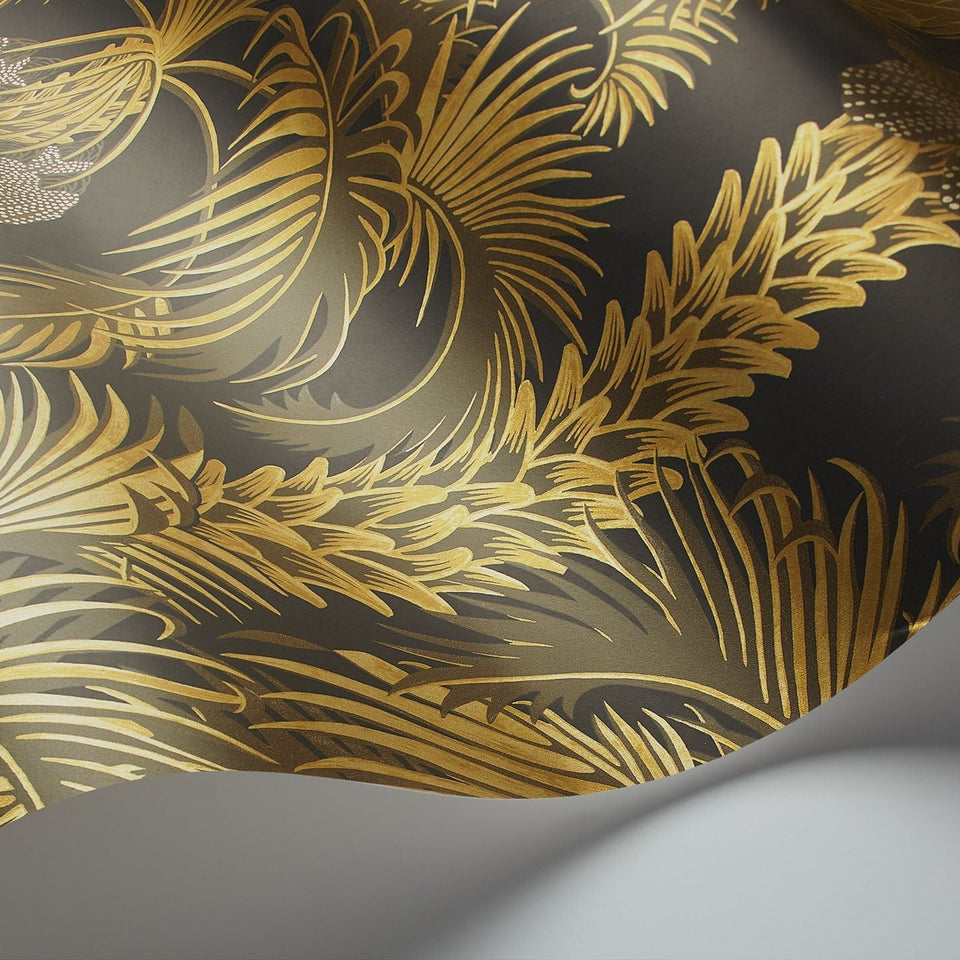Cole & Son Hollywood Palm wallpaper — Charcoal & Metallic Gold on Charcoal