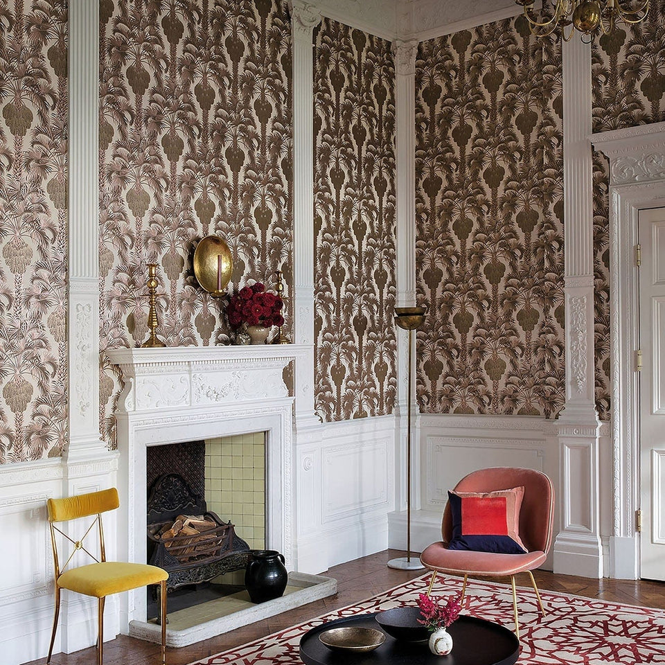 Cole & Son Hollywood Palm wallpaper — Metallic Rose Gold on Shell