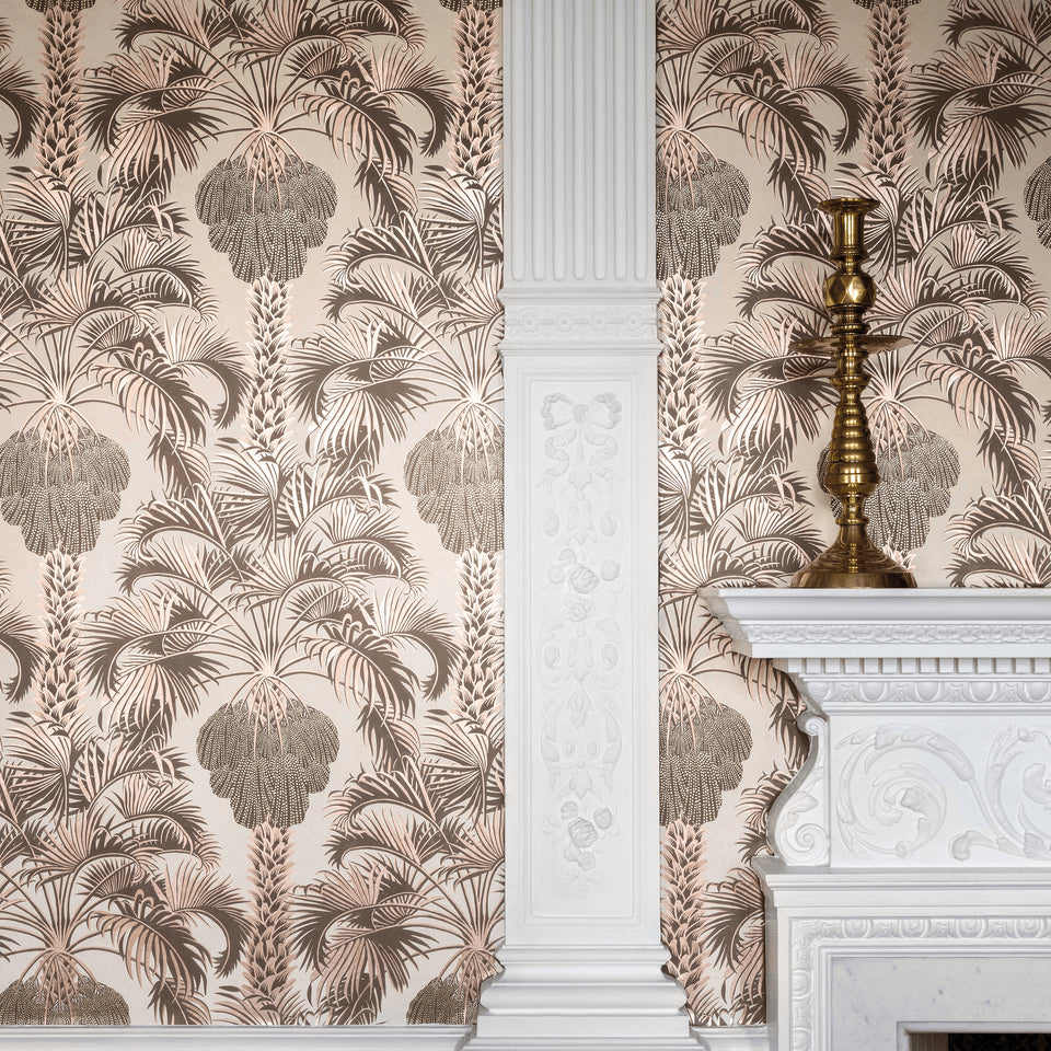 Cole & Son Hollywood Palm wallpaper — Metallic Rose Gold on Shell