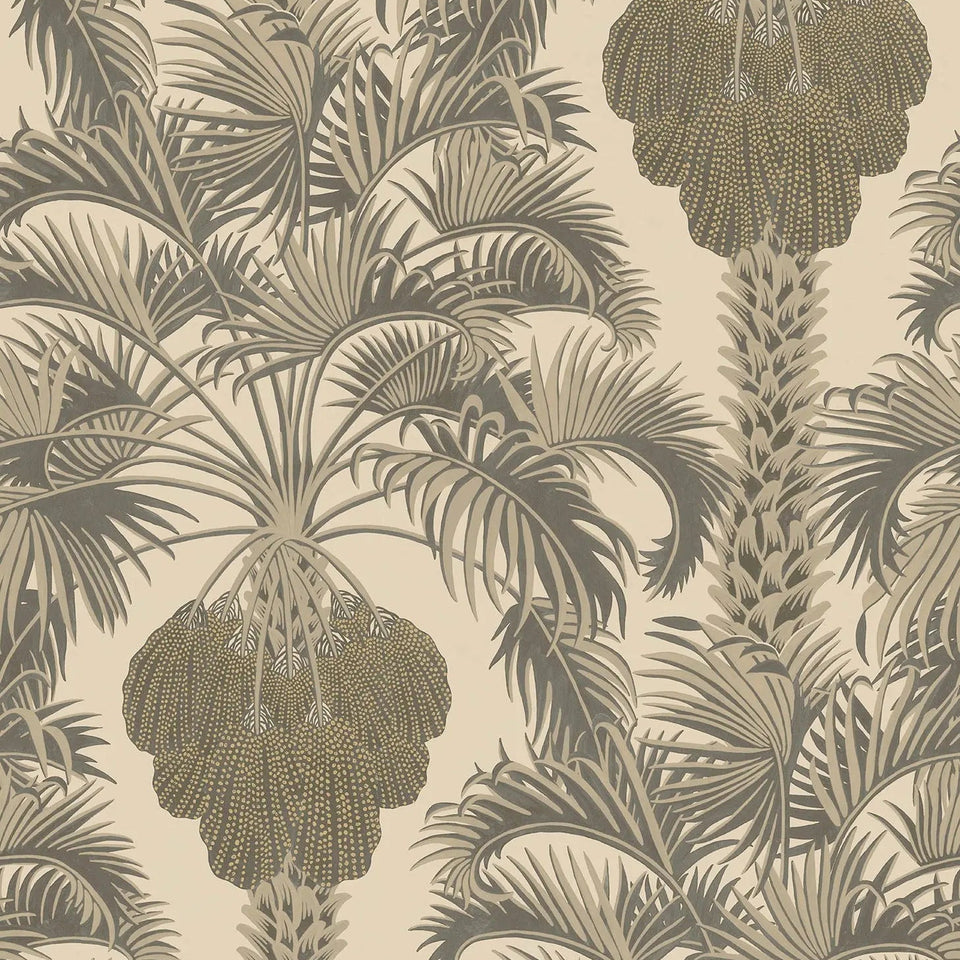 Cole & Son Hollywood Palm wallpaper — Metallic Silver & Charcoal on Parchment
