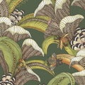 Cole & Son Hoopoe Leaves wallpaper — Spring Green, Chartreuse & Coral on Forest