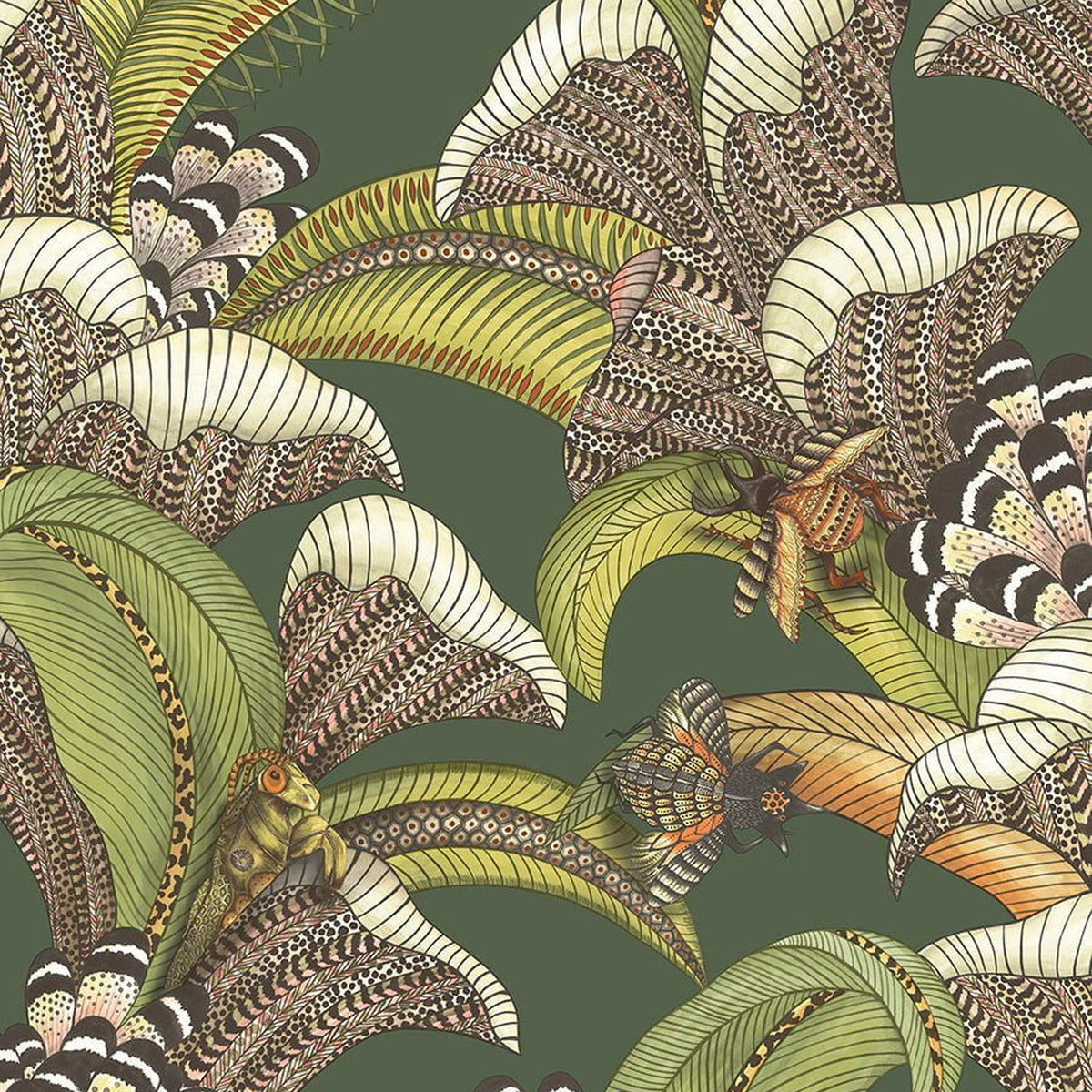 Cole & Son Hoopoe Leaves wallpaper — Spring Green, Chartreuse & Coral on Forest