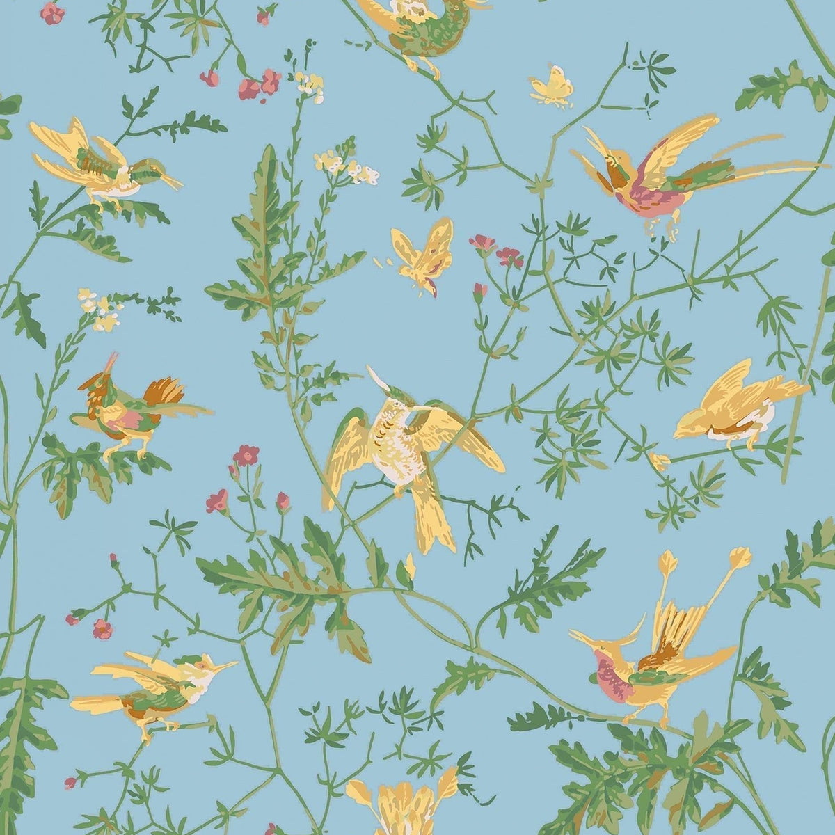 Cole & Son Hummingbirds wallpaper — Buttercup Yellow on Cornflower Blue