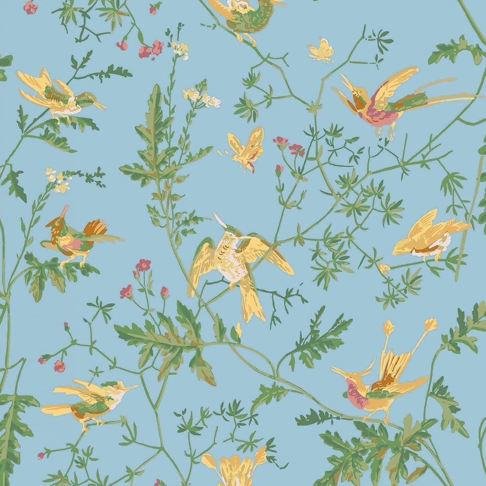 Cole & Son Hummingbirds wallpaper — Buttercup Yellow on Cornflower Blue